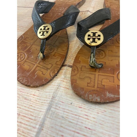 Tory burch Women's Brown Leather Flip Flop Sandals - 7M - Picture 3 of 11